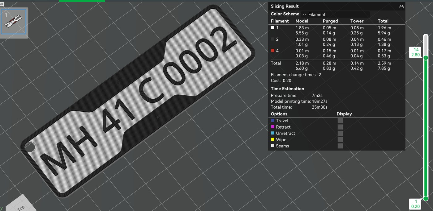 Number plate keychain, slicer render, view 1