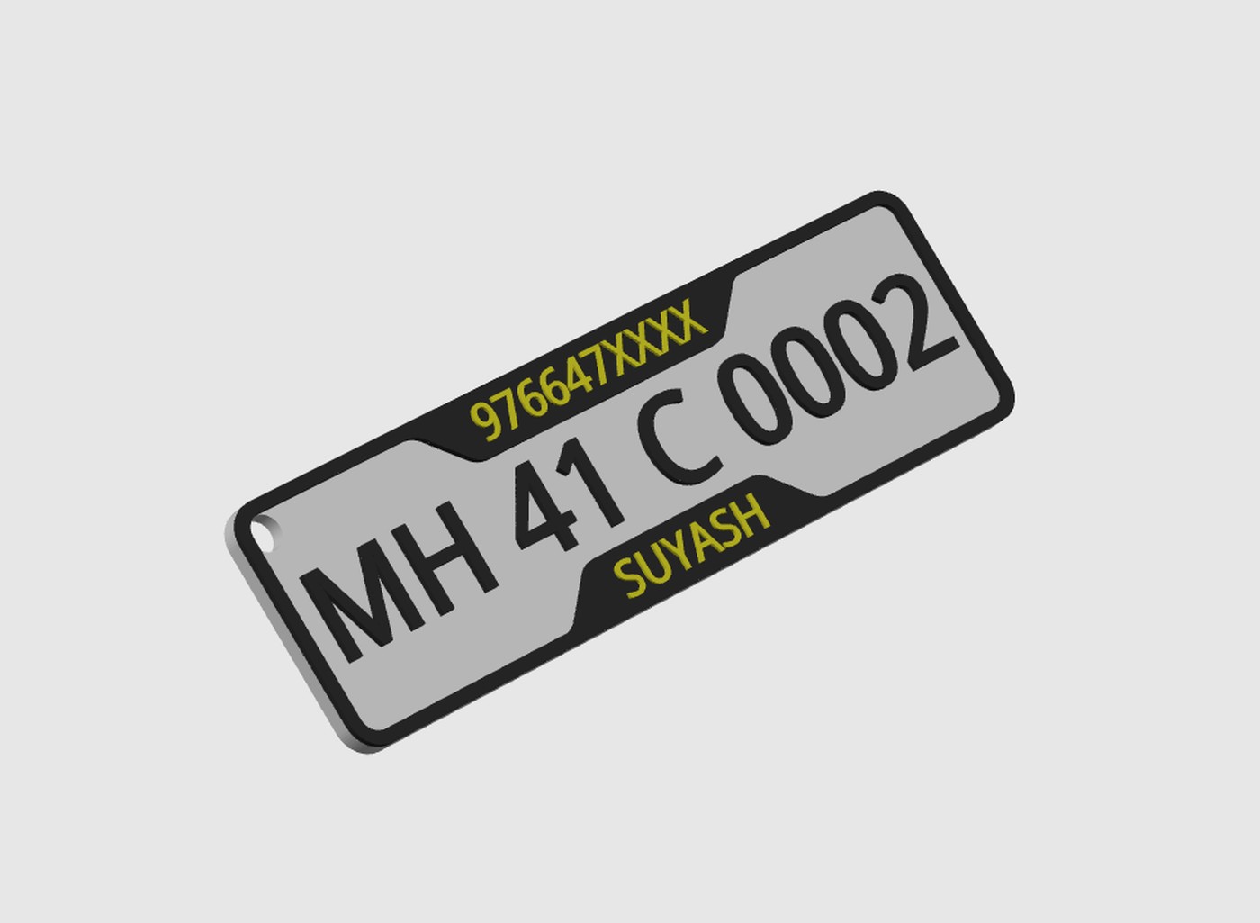Number plate keychain render, yellow accent
