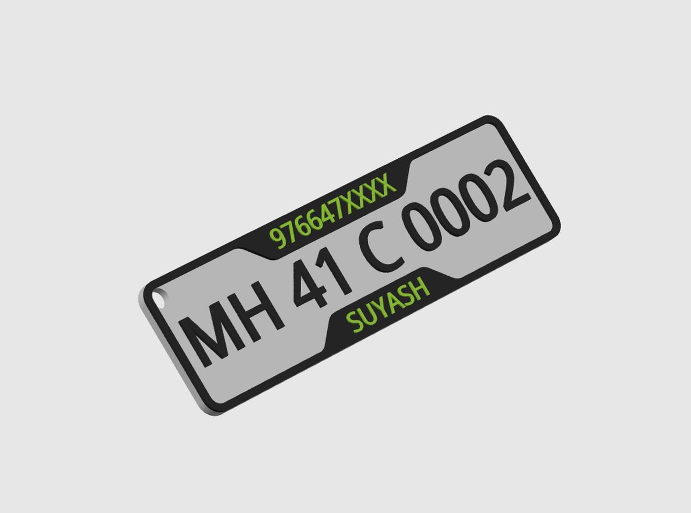 Number plate keychain render, green accent