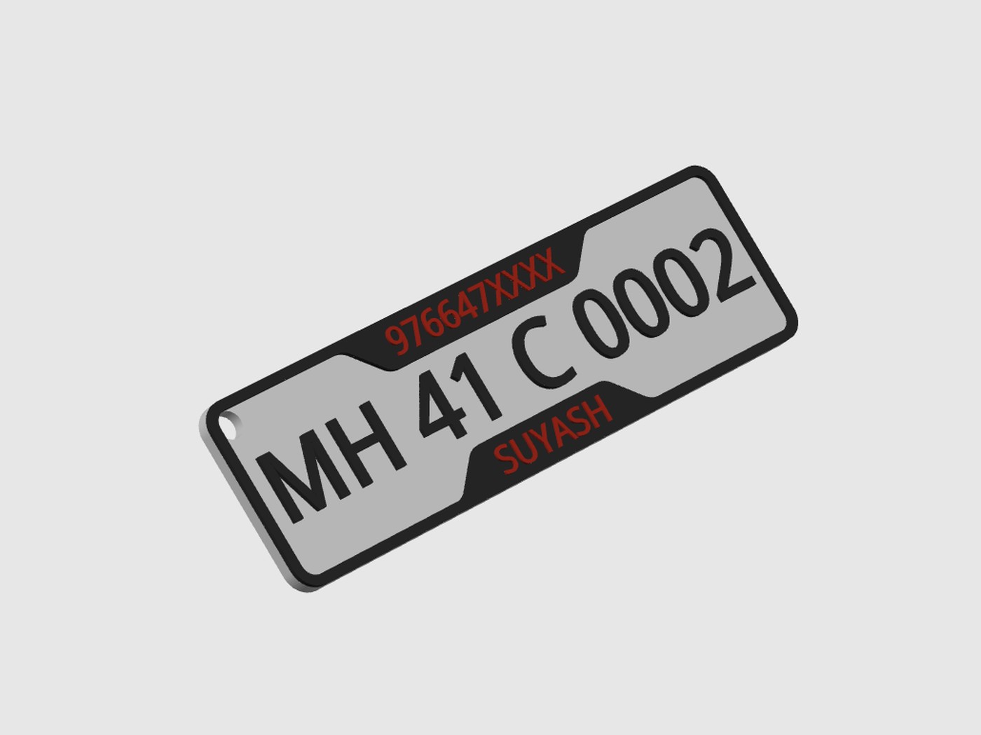 Number plate keychain render, red accent